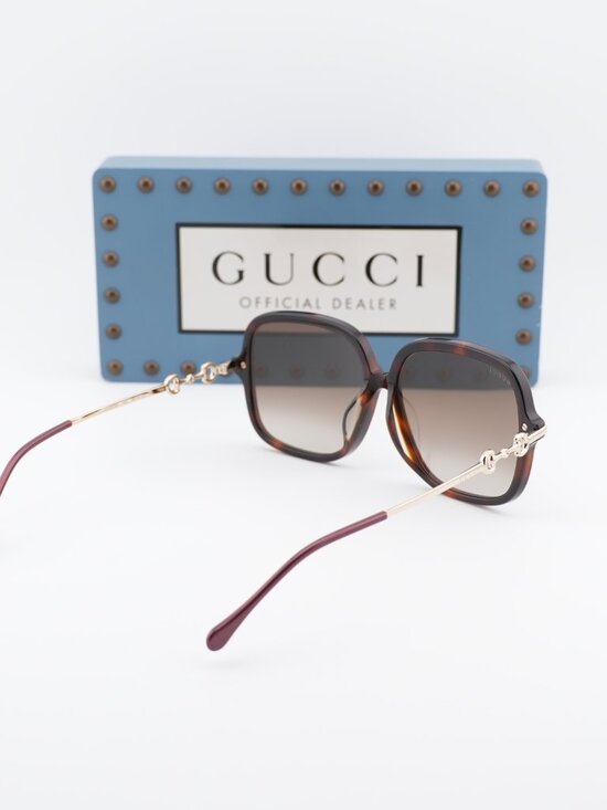 Gucci GG0884SA 002 Square Sunglasses - Havana / Brown
